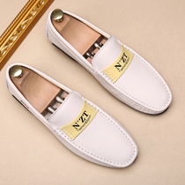 2021 spring new 100 hitch bean shoe mens genuine leather Han version non-slip casual male shoe cover feet sloth white boomer shoes