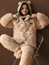 Sandro Modda method pyjamas woman 2021 Winter Coral Suede Cap Thickened Warm Home Suit Suit