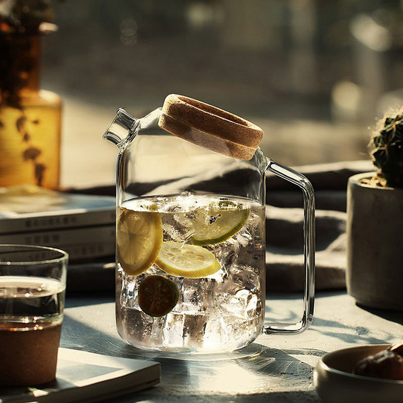 Musheng heat-resistant glass pot cork cover cold kettle creative transparent flower teapot juice drink cold kettle teapot