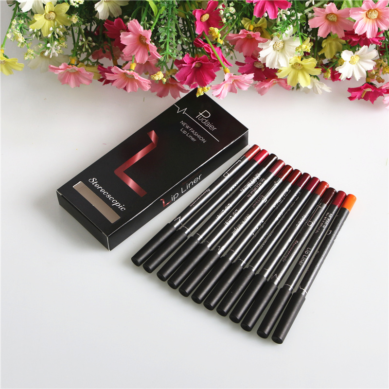 Xác thực không thấm nước mail miễn phí 12 bộ màu sắc của môi lót bút không- đánh dấu lâu dài giữ ẩm mờ sơn móc môi bút son môi bút hộp son bút chì 3ce	