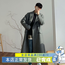 Korean version Trend Ins ultra-fire striped cashmere Grand coat mens body wool jacket student Gwind clothes