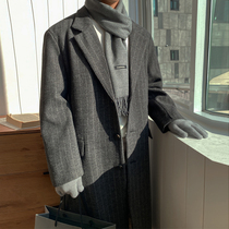 Loose Youth Pop Mens Wool Coat Stripe Inglén Windsuit Casual Big Code Winter Over Knee Temperament Windsuit