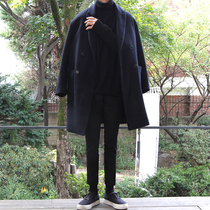 Ex-gratia mens winter Korean version 100 hitch a long section The big coat black double-row buttoned suit collar fur Thickened Jacket