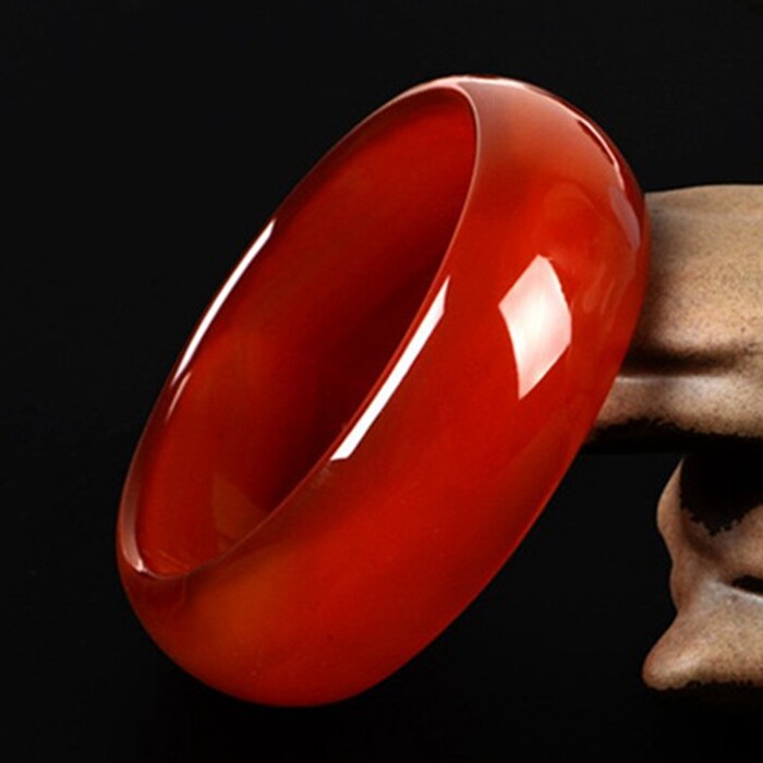 Natural jade bracelet Brazilian red Agate bracelet Female girl widened version narrow version red Wangfu real jade bracelet