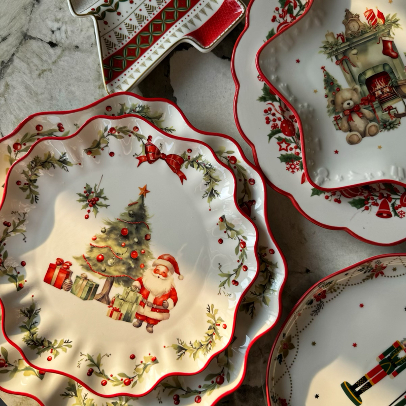 New Christmas Ceramic Tableware Export High-End Festive Western-Style Dinner Plates Holiday Table Decoration Steak Plate with Border