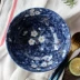 Bộ đồ ăn gốm sứ nhập khẩu Nhật Bản, sơn xanh, tô mì hoa anh đào, tô canh kiểu Nhật, tô chén đĩa, tráng men sáng - Đồ ăn tối