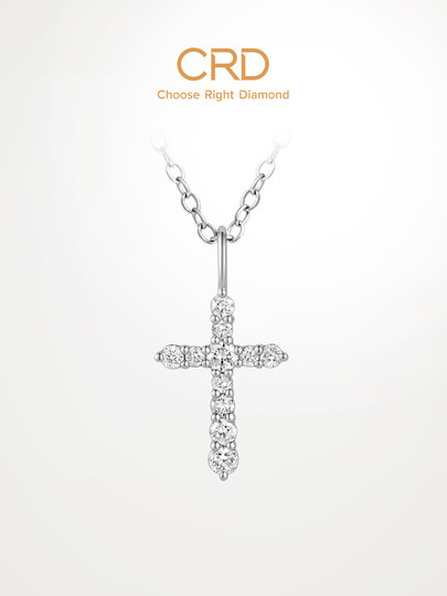 CRD Diamant-Halskette, Kreuz-Anhänger, 18 Karat Gold, natürlicher Diamant, Gruppenset, Roségold, Neujahrsgeschenk für Paare