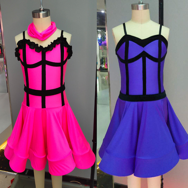 Latin dance girl children's professional standard competition suit Practice suit Children's dance sling performance performance suit large skirt