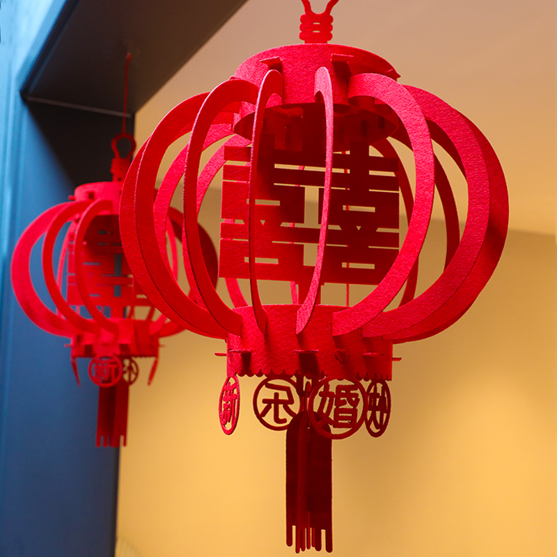 Wedding Lantern Unwoven Cloth Heyword Hanging Decoration Palace Lantern Red Flower Ball Wedding Room Decoration Hallway Bedroom Living Room Scene Arrangement