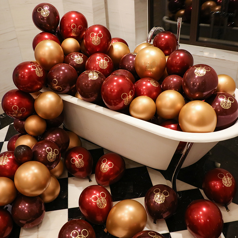 Wedding net red pomegranate balloon engagement wedding room double-layer wedding red wedding scene decoration supplies Daquan