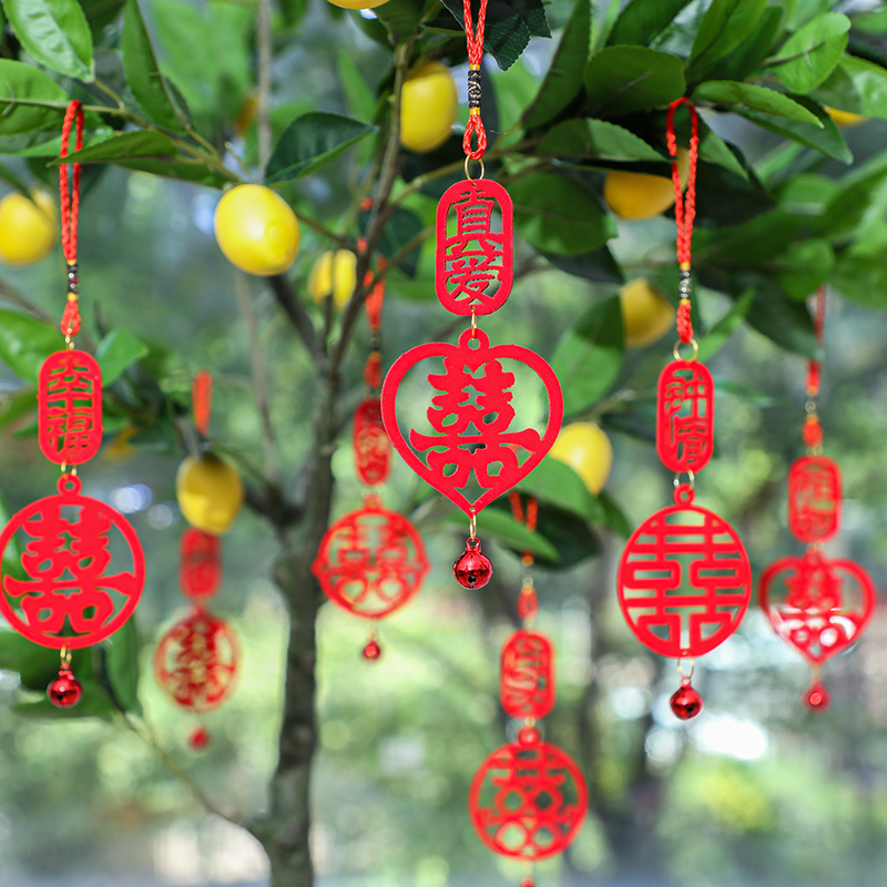 Wedding bonsai tree hanging decoration small red lantern happy word pendant wedding room bedroom living room chandelier decoration scene arrangement