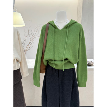 V-neck hooded sweater loose sweater jacket