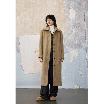 MeeLeeMeeLab原创绅士优雅长外套尖领羊毛马海毛加厚毛呢大衣长款