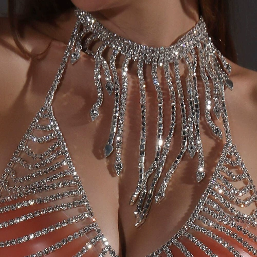 Блестящее ожерелье с кисточками, трендовый аксессуар, инкрустировано бриллиантами, европейский стиль, (Трансграничная торговля)