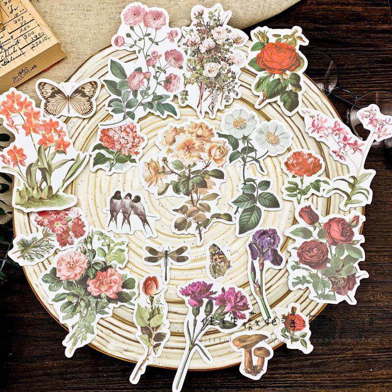 Wei Wei Original Flowers Bird Butterfly Retro Handbill Collage Material and Paper Sticker Bag Translucent Big Bag