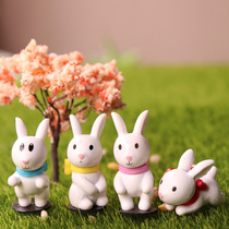 Cute little rabbit doll ornaments cartoon scarf rabbit toy model micro landscape multi-meat potted diy material