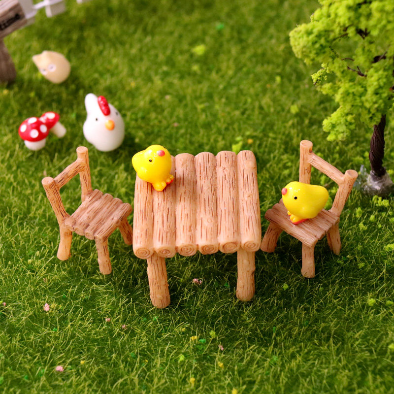 Imitation log square table and chair swing piece micro-landscape multi-meat potted diy material creative square backrest table stool