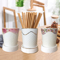 Ceramic chopsticks tube drain household kitchen anti-mold chopsticks box Korean large storage rack chopsticks cage chopsticks bucket