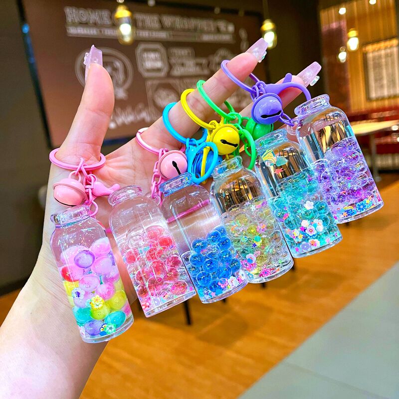 Creative Floating Bottle with Luminous Bubble Beads, Quicksand High Bottle Keychain Pendant, Small Gift for Couples, Backpack Decoration