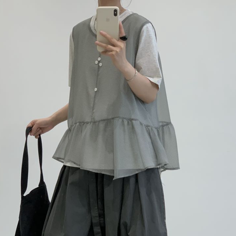 Jibujianchuan Retro Sleeveless Vest for Women 2026 Summer Thin Ruffled Vest Loose Versatile Sleeveless Top
