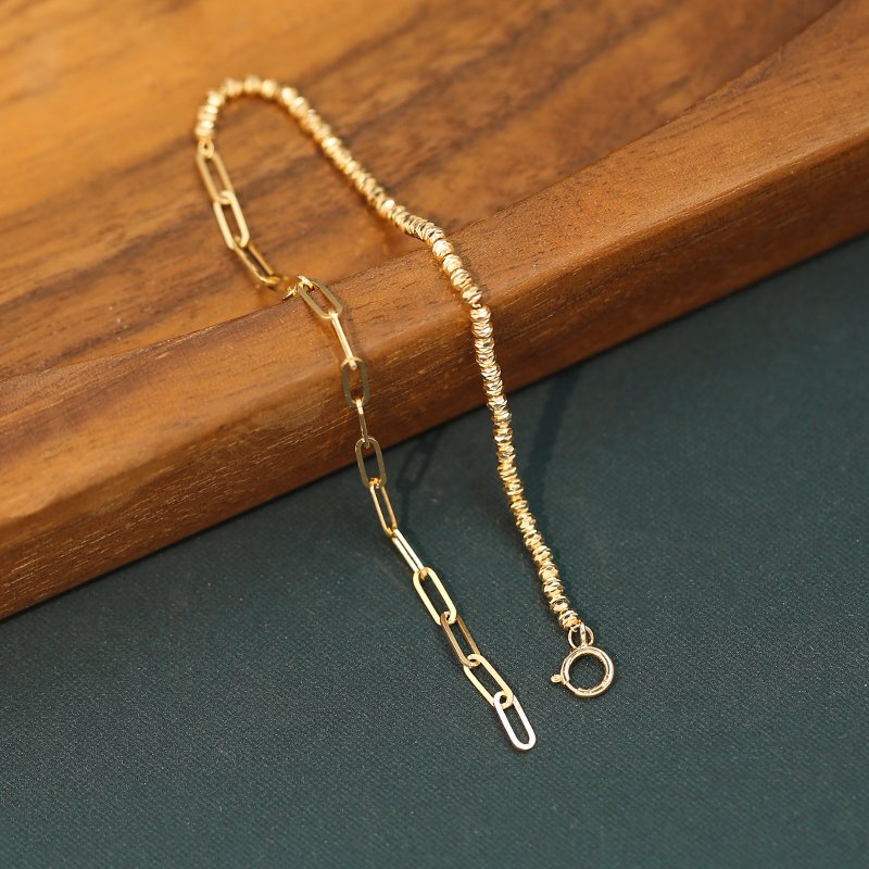 Hengyun 18K Gold Chain Spliced Adjustable Ab Sparkling Square Bracelet Plain Gold Unisex Versatile Gender-Neutral ins Bracelet
