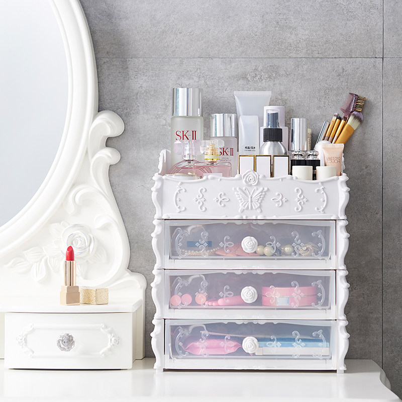 European cosmetics collection box skincare products household desktop dresser Princess lid red dorm dust resistance frame