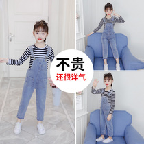 Girls denim pants set foreign style 2021 New 11 spring and autumn 12 long pants 8 children 9 little girl ten years old