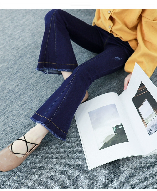 Quần bé gái denim quần ống loe 2018 quần áo mùa xuân và mùa thu mới