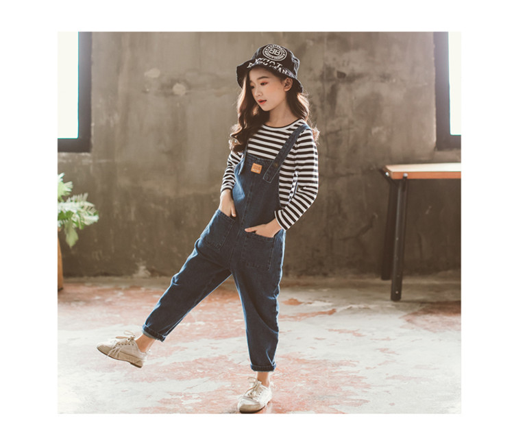 Quần yếm nữ denim 2018 mới mùa xuân và quần áo mùa thu Cô bé mười tuổi thủy triều lỏng lẻo 9 mùa thu 8 đại dương khí 7 set 6 quan ao tre em