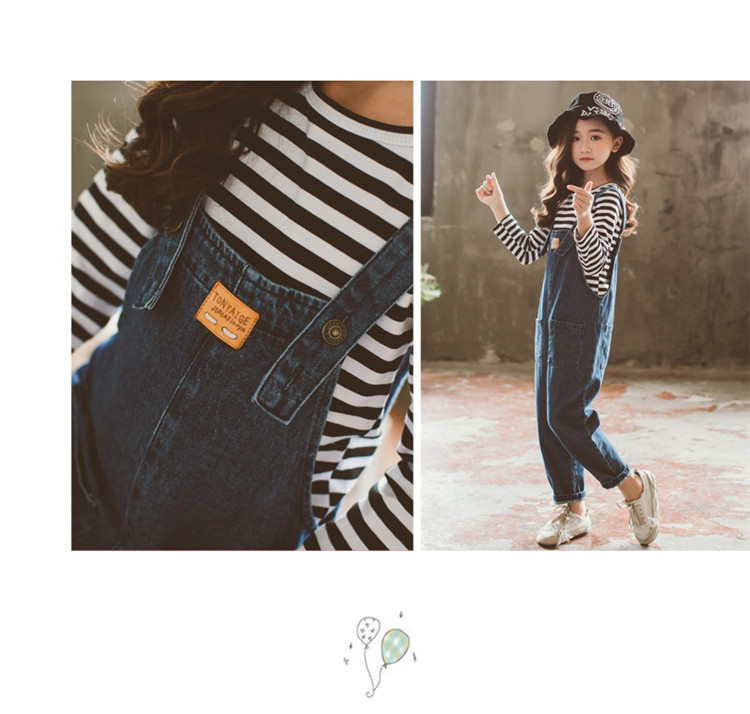 Quần yếm nữ denim 2018 mới mùa xuân và quần áo mùa thu Cô bé mười tuổi thủy triều lỏng lẻo 9 mùa thu 8 đại dương khí 7 set 6 quan ao tre em