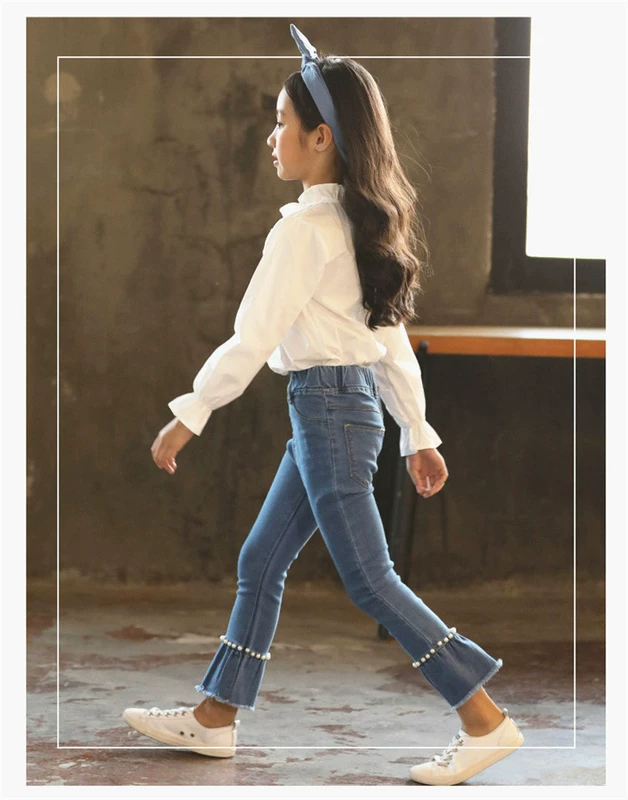 Quần 5 dây denim nữ 2018 phiên bản Hàn Quốc mới của quần áo xuân hè 12 quần trẻ em 7 tuổi 8 mẫu mùa thu 6 mùa thu đại dương quần short jean trẻ em
