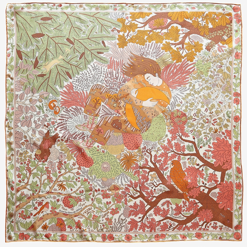 Premium Orange Silk Scarf from Yue Shen's Embrace, 18mm Silk Scarf, High-End Mulberry Silk Scarf, Large Square Scarf, Shawl, Headscarf