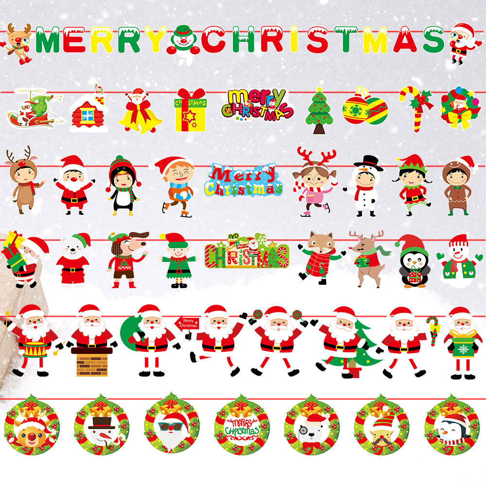 Holiday flag decoration Christmas decorations scene arrangement Hanging set snowflake flakes bunting flower shop decoration