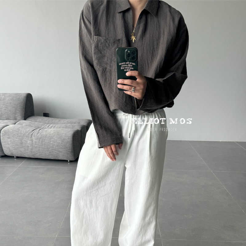 Elliot Mos Matte Light-Shading Mulberry Silk Blend Large Lapel Long-Sleeved Shirt 1774