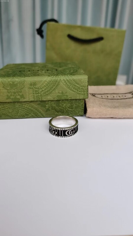 Authentic Gucci Vintage Distressed Sterling Silver Ring with Double g Engraved Pattern, Couple's Ring