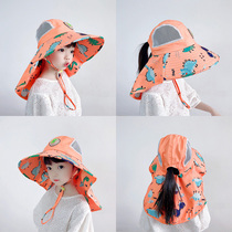 Children boys and girls summer sunscreen big brim empty roof beach hat primary and secondary school students travel Sun shawl cool hat