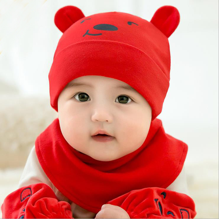 Baby male and female baby spring and autumn all cotton cute head hat triangle suit full moon 100 days big red fetal cap