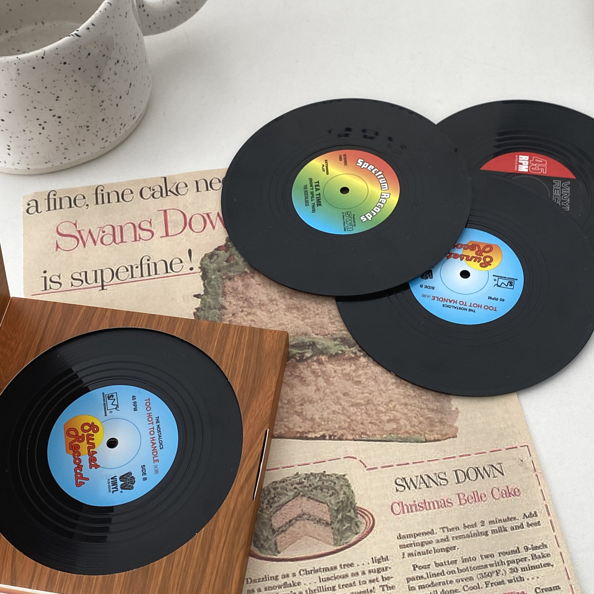 ins wind nostalgic retro black gum record style cup cushion fashion 100 hitch coffee tea cup mat insulation non-slip