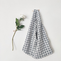 Special-feedback ins Korean style simple environmentally friendly shopping bag portable vest bag bag handbag Plaid smiley face small grid cotton linen