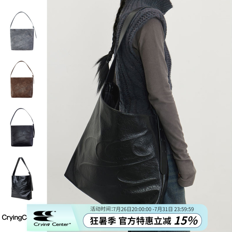Cryingcenter Black Oil Wax Large Capacity Single Shoulder Crossbody Leather Bag Adjustable Tote Bag Crying Center Cryingcenter Black Oil Wax Large Capacity Single Shoulder Crossbody Leather Bag Adjustable Tote Bag Crying Center