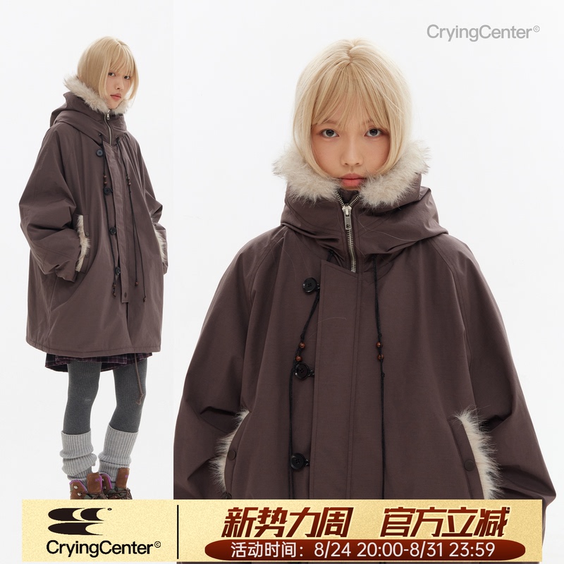 Cryingcenter Alpha Warm Cotton Fur Collar Trench Coat Crying Center