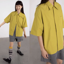 CryingCenter Chartreuse Curved Collar Bright Minimalist Short Sleeve Shirt CryingCenter