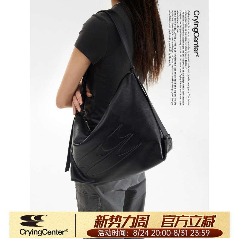Cryingcenter Oil Wax Black Leather Asymmetrical Crossbody Shoulder Bag Large Capacity Bag for Daily Commuting Cryingcenter Oil Wax Black Leather Asymmetrical Crossbody Shoulder Bag Large Capacity Bag for Daily Commuting
