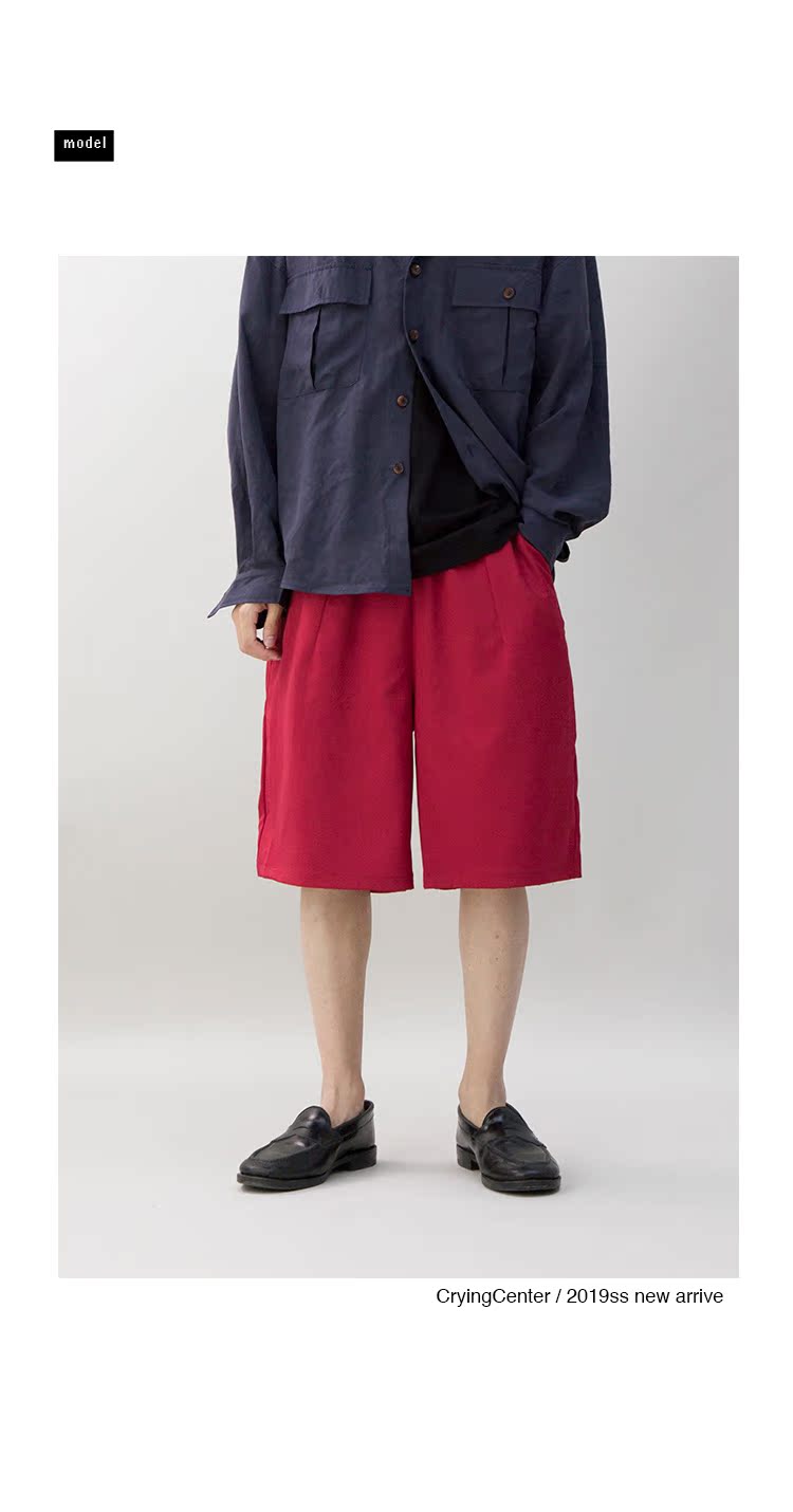 CryingCenter 18SS phiên bản nâng cấp cổ điển của một chiếc quần short quá khổ màu đỏ và đen - Quần short quần áo nam cao cấp
