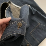 Демисезонная ретро синяя майка топ без рукавов, длинное джинсовое платье, по фигуре, V-образный вырез, свободный прямой крой, с рукавом