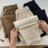 Приталенные штаны, высокая талия, на шнурках, свободный прямой крой, осенние