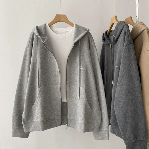 Толстовка с капюшоном с молнией, кардиган, куртка, в корейском стиле, простой крой, свободный крой