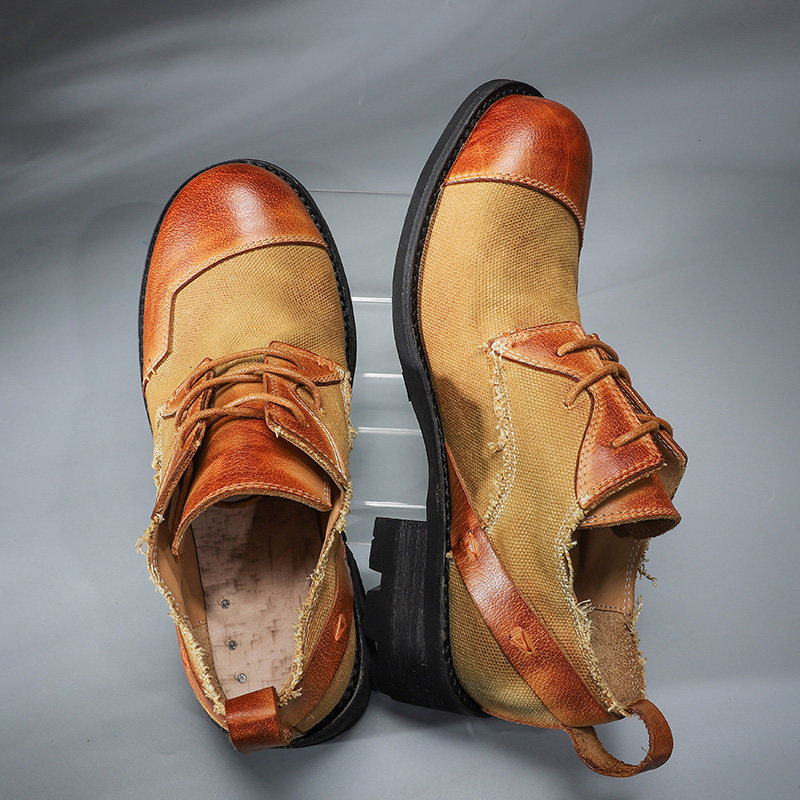 Autumn handmade Goodyear men's retro old-fashioned leather bottom high-heeled casual Derby round big-toed leather shoes