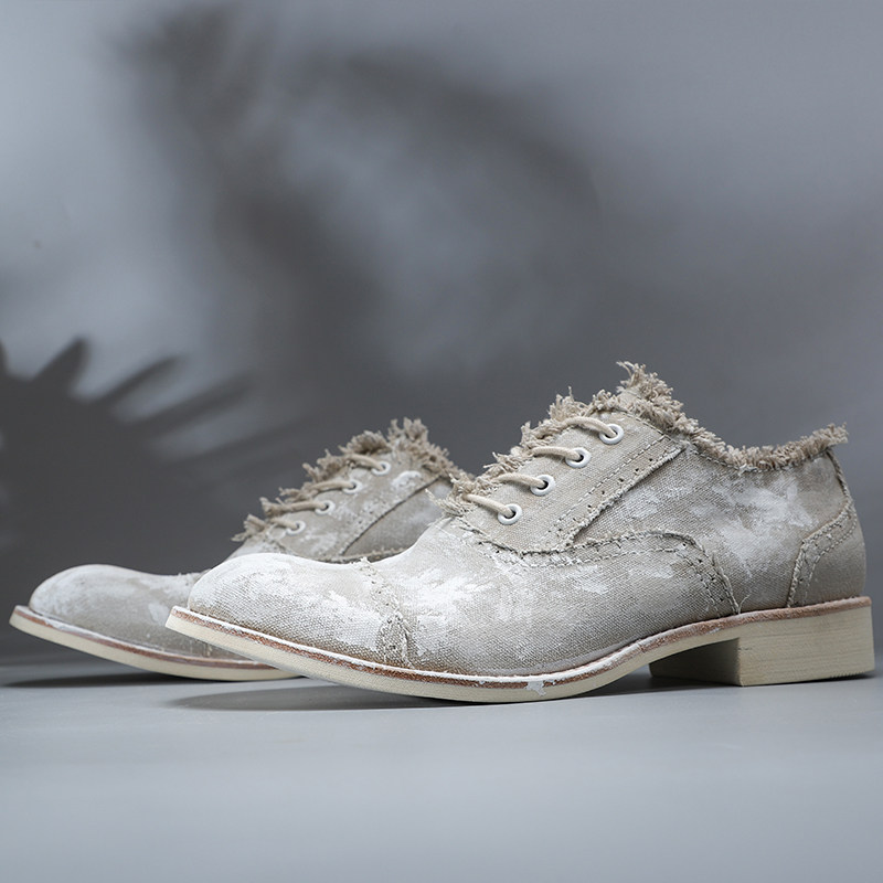 Original handmade leather men's round head business personality retro old-fashioned hair stylist casual big scalp shoes trend - Taobao