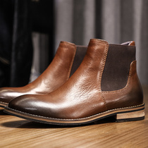 Autumn and winter handmade Chelsea boots mens plus velvet warm business leather mens shoes short boots British high-top Martin boots men